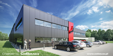 visualization of the Intap building - industrial building with a commercial office, general contractor CoBouw Polska, Bukowiec, lodzkie province