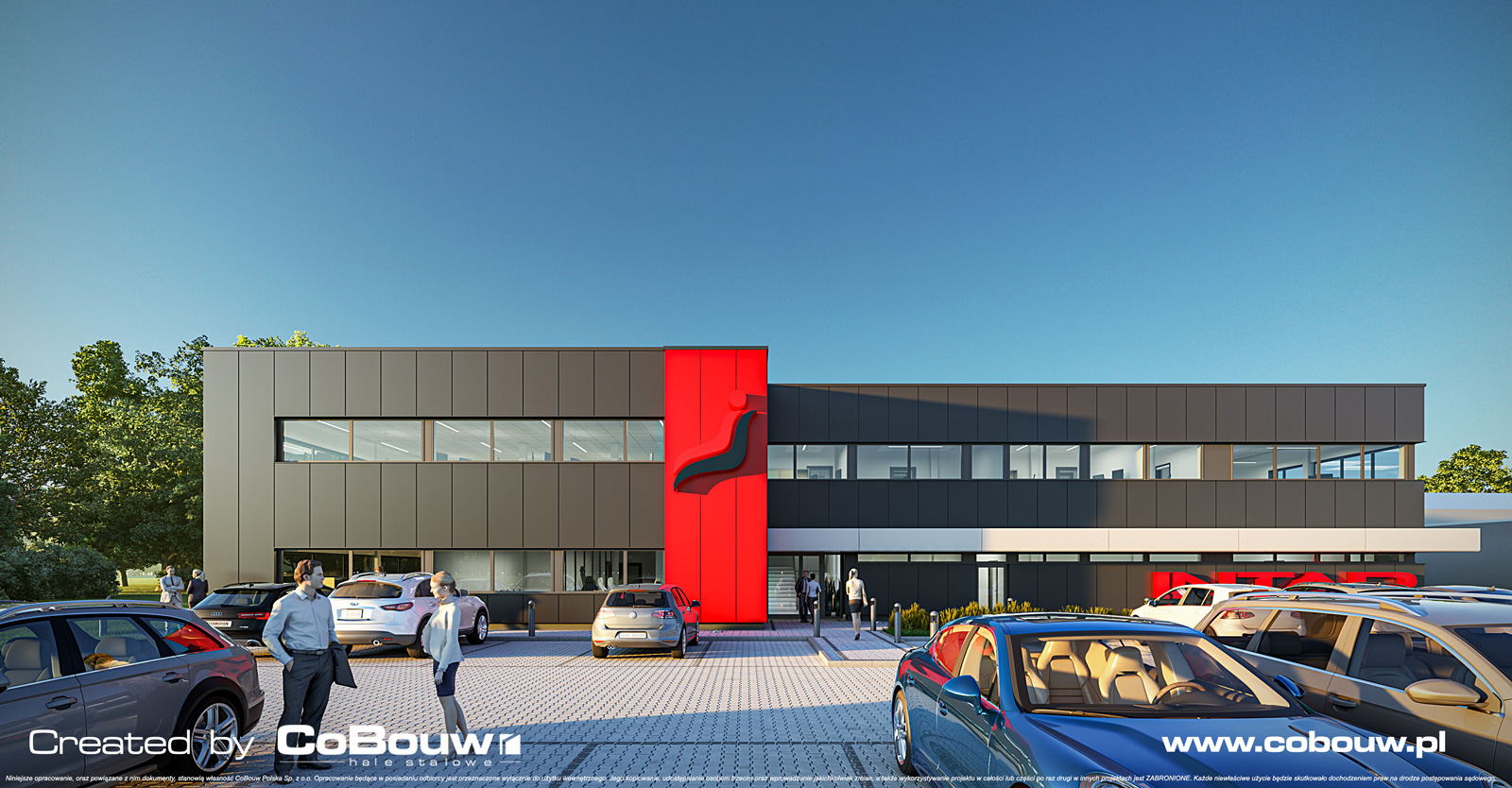 Intap facility visualization, front view - investment for an automotive industry, Bukowiec, lodzkie province
